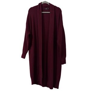LILLUSORY Womens Long Oversized‎ Cardigan Sweater Small Burgundy Slouchy Chunky